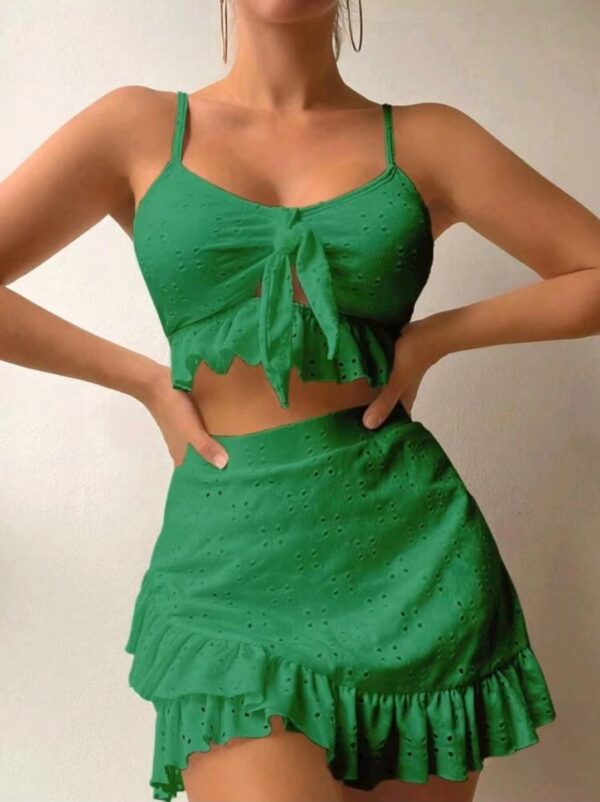 3pcs Beach Bikini With Hip-hugging Skirt Ruffle Design Set - Image 4