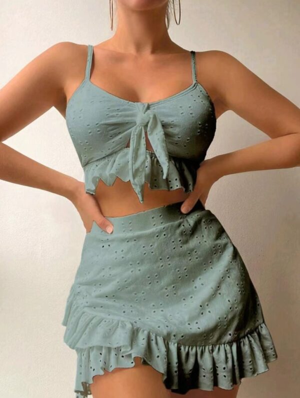 3pcs Beach Bikini With Hip-hugging Skirt Ruffle Design Set - Image 7