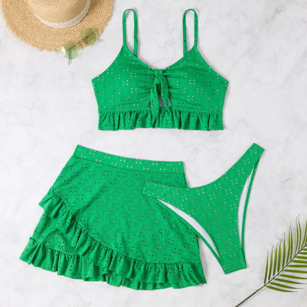 3pcs Beach Bikini With Hip-hugging Skirt Ruffle Design Set - Image 10