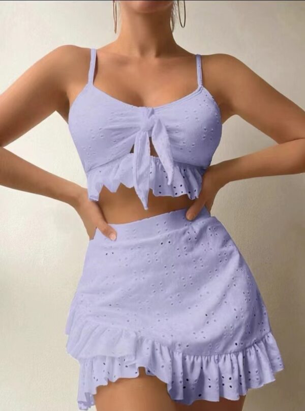 3pcs Beach Bikini With Hip-hugging Skirt Ruffle Design Set - Image 5