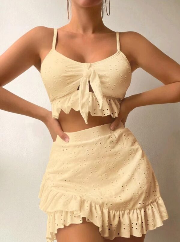 3pcs Beach Bikini With Hip-hugging Skirt Ruffle Design Set - Image 8