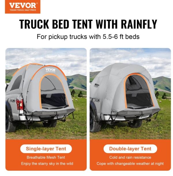 Truck Bed Tent, 5.5'-6' Pickup Truck Tent With Rain Fly And Carry Bag - Image 2