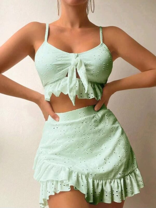 3pcs Beach Bikini With Hip-hugging Skirt Ruffle Design Set - Image 3