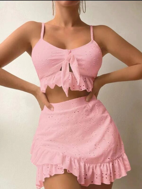 3pcs Beach Bikini With Hip-hugging Skirt Ruffle Design Set - Image 9