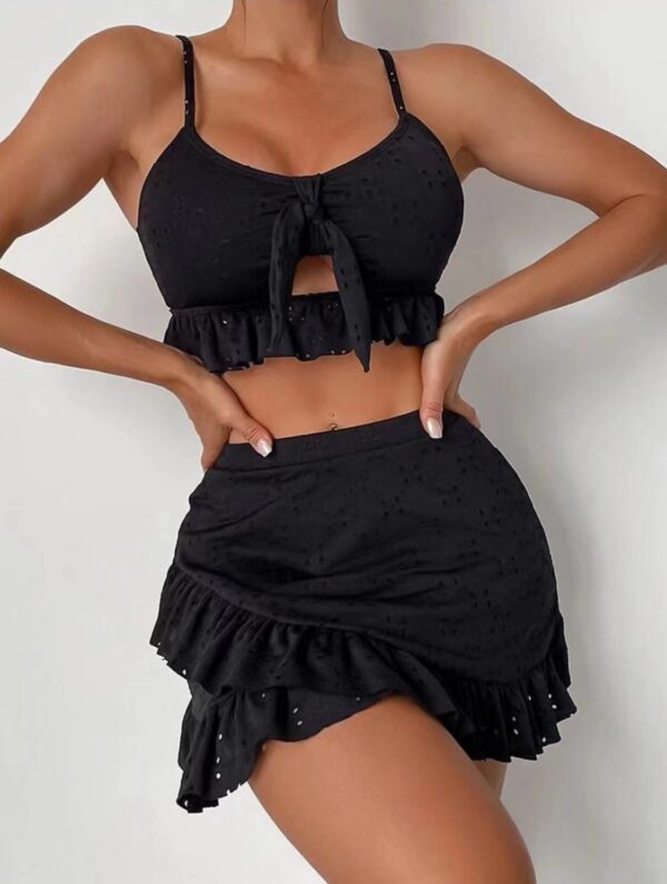 3pcs Beach Bikini With Hip-hugging Skirt Ruffle Design Set - Image 2