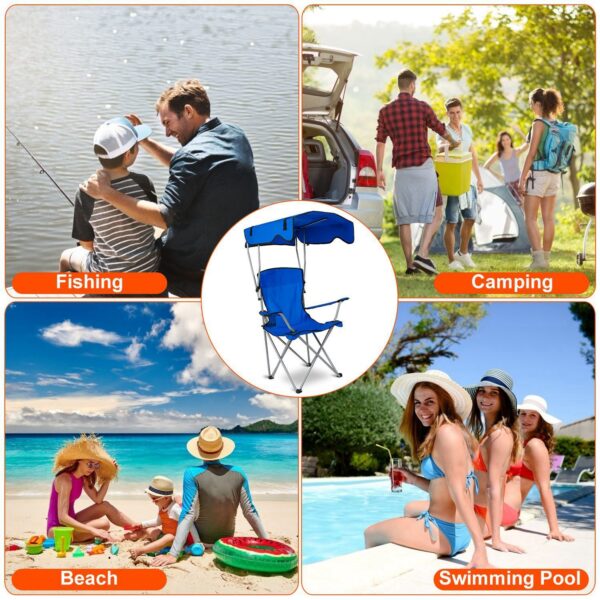 Foldable Camping Chair With Shade Canopy, Cup Holder - Image 10