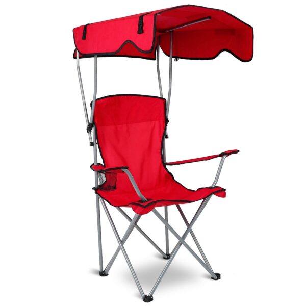 Foldable Camping Chair With Shade Canopy, Cup Holder - Image 3