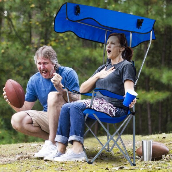 Foldable Camping Chair With Shade Canopy, Cup Holder - Image 8