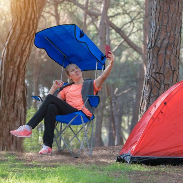 Foldable Camping Chair With Shade Canopy, Cup Holder - Image 4