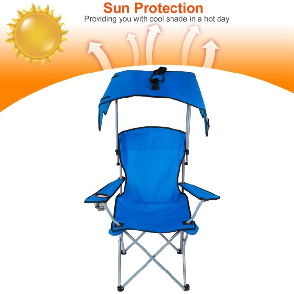 Foldable Camping Chair With Shade Canopy, Cup Holder - Image 9