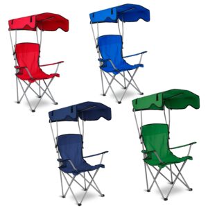 Foldable Camping Chair With Shade Canopy, Cup Holder