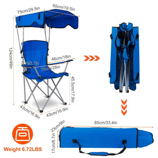 Foldable Camping Chair With Shade Canopy, Cup Holder - Image 6